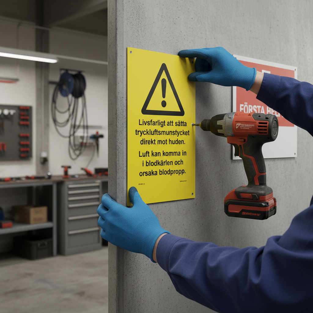 Premium Caution Sign for Air Pressure Nozzle - Durable Materials and Easy Installation Options