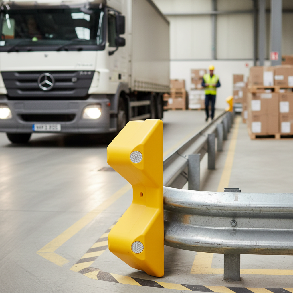 Premium Rigid Plastic End Caps with Reflective Sections for Enhanced Visibility and Safety - side view | Barriers Co