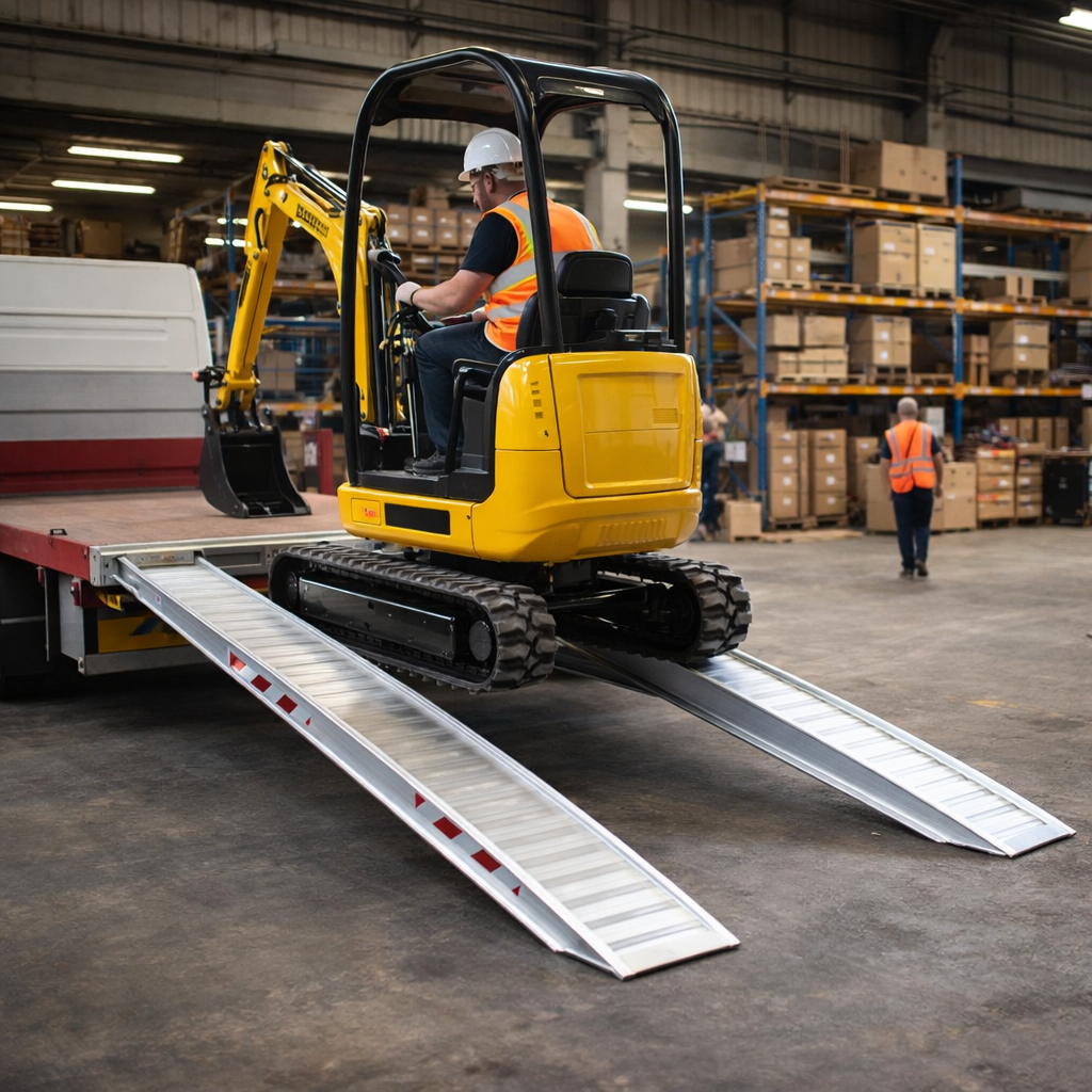 Extra Wide Aluminium Loading Ramps – 3500x400mm – 4580kg Capacity – Plant & Mini Digger Use