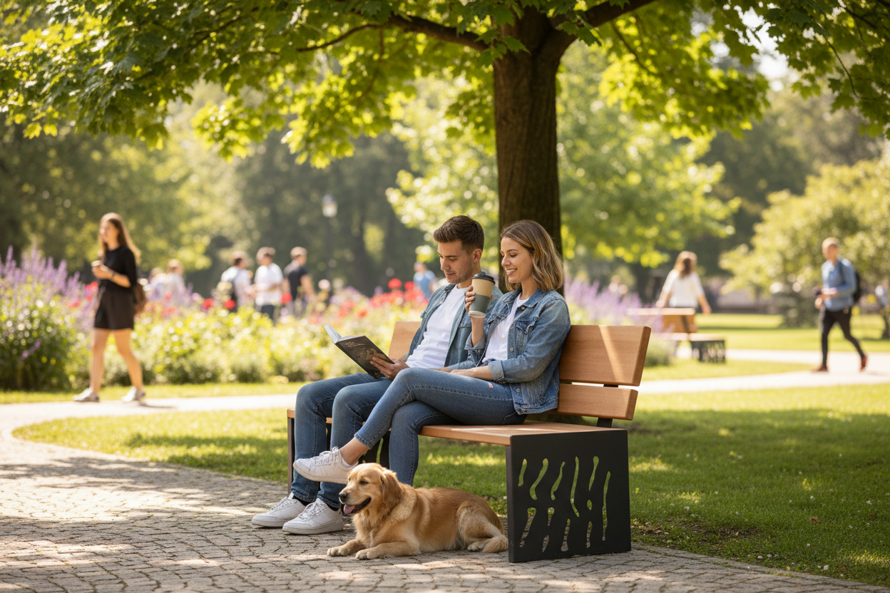 Premium Contemporary 1.8m Seat Bench with Unique Slat Design for Green Spaces - High-Quality... - side view | Barriers Co