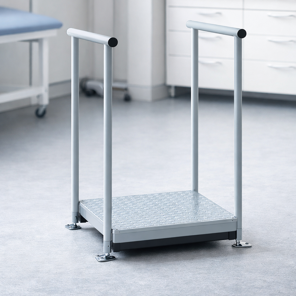Adjustable Mobility Step – White – 460kg Capacity – With Handrails