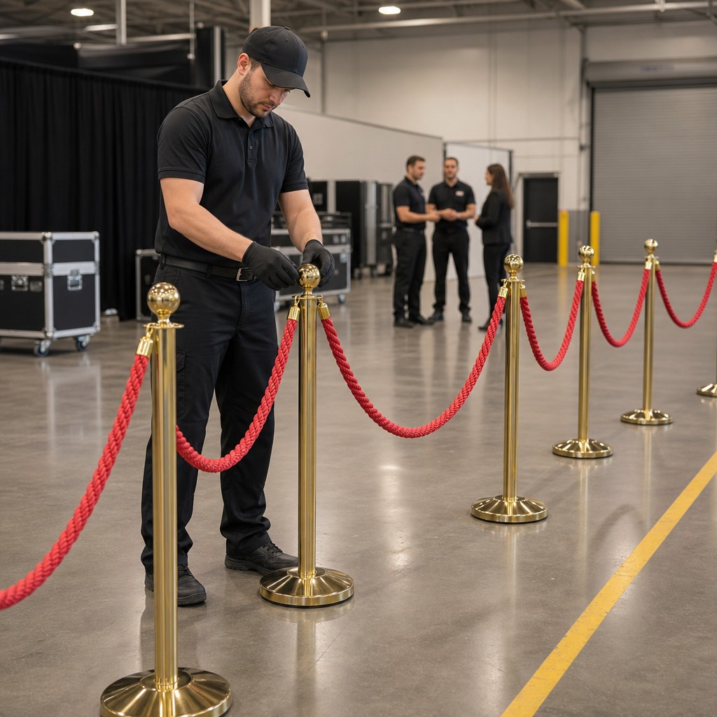 Brass Rope Barrier Set with Red Ropes for Event Management (Pack of 6)
