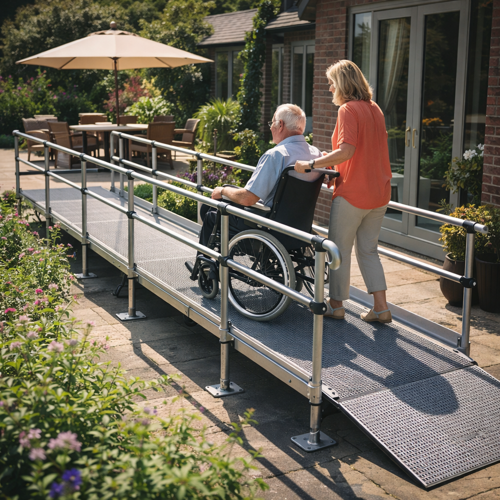 Modular Wheelchair Ramp Kit – 1080mm x 8000mm – Double Handrails – Mobility Access