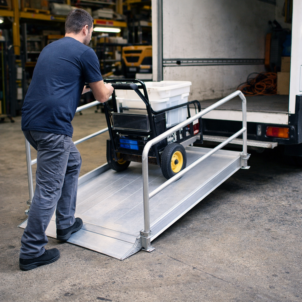 Vehicle Accessible Ramps – 1390mm L x 1000mm W – Handrails – Commercial Use