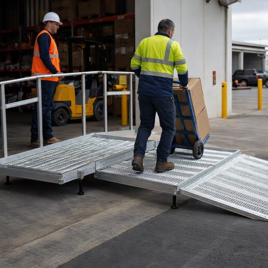 Modular Ramp Kit with Platform and Handrails – 900mm x 1000mm – Aluminium – Wheelchair & Mobility Scooter Access