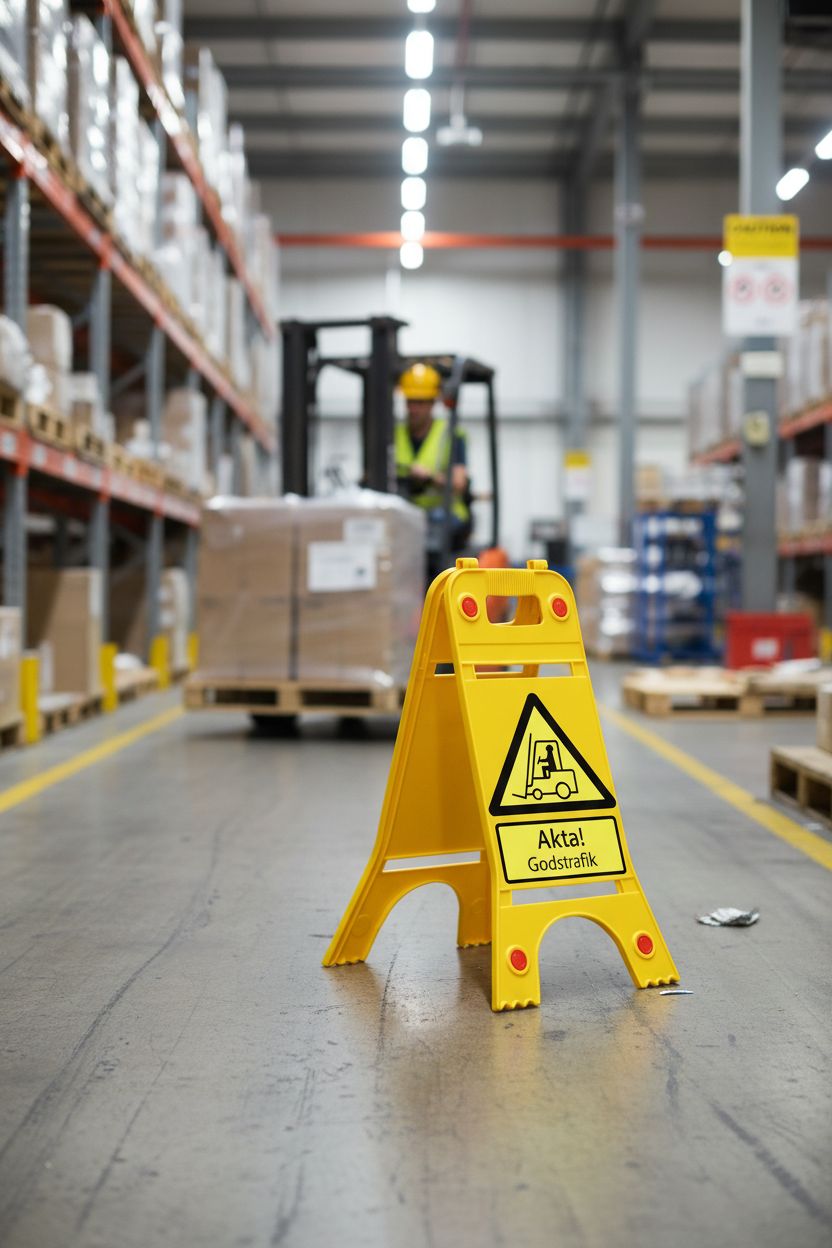 Premium Floor Standing Sign – Caution! Goods Traffic with High Visibility Reflectors