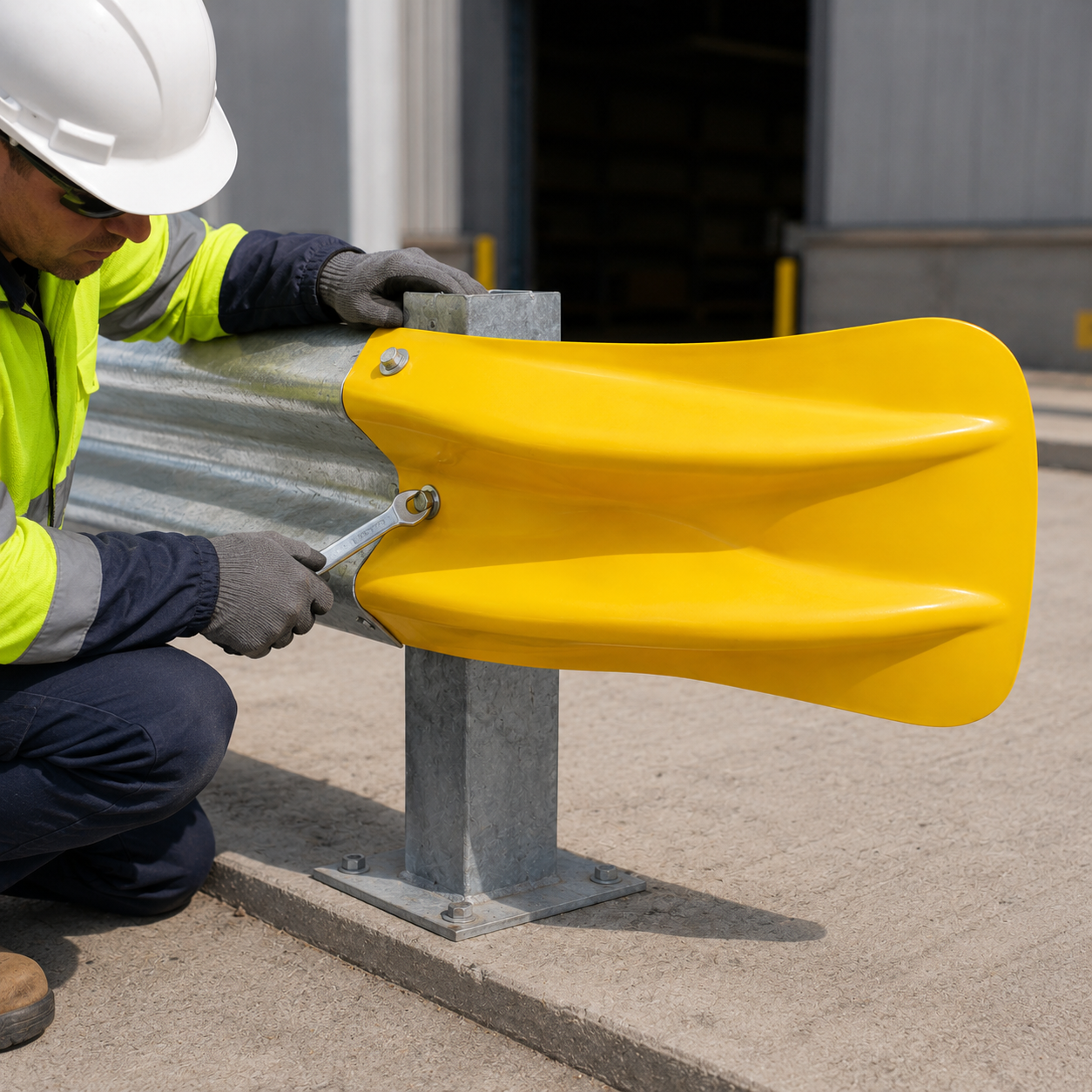 Heavy Duty Yellow Powder Coated Galvanized Steel Fishtail Armco Barrier End Cap for Enhanced Visibility and Durability