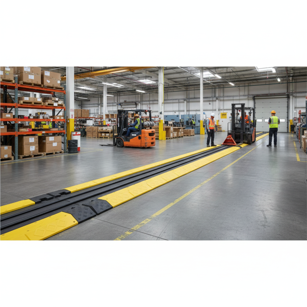 Premium 3 Channel Cable Protector Ramp End Section for Heavy Duty Traffic with Anti-Slip Design and Interlocking Features