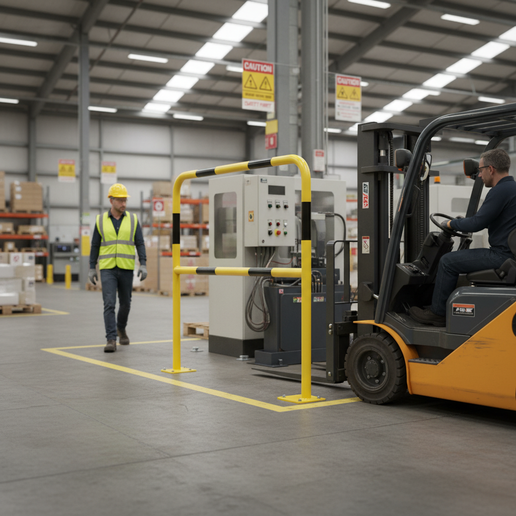 Premium Lightweight Steel Hoop Guard Barrier for Warehouse Safety - 40mm Tube with Yellow... - side view | Barriers Co