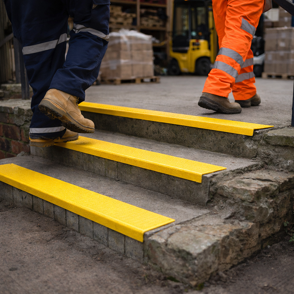 Anti-slip Stair Treads with Nosing - Stainless Steel - Indoor/Outdoor Use