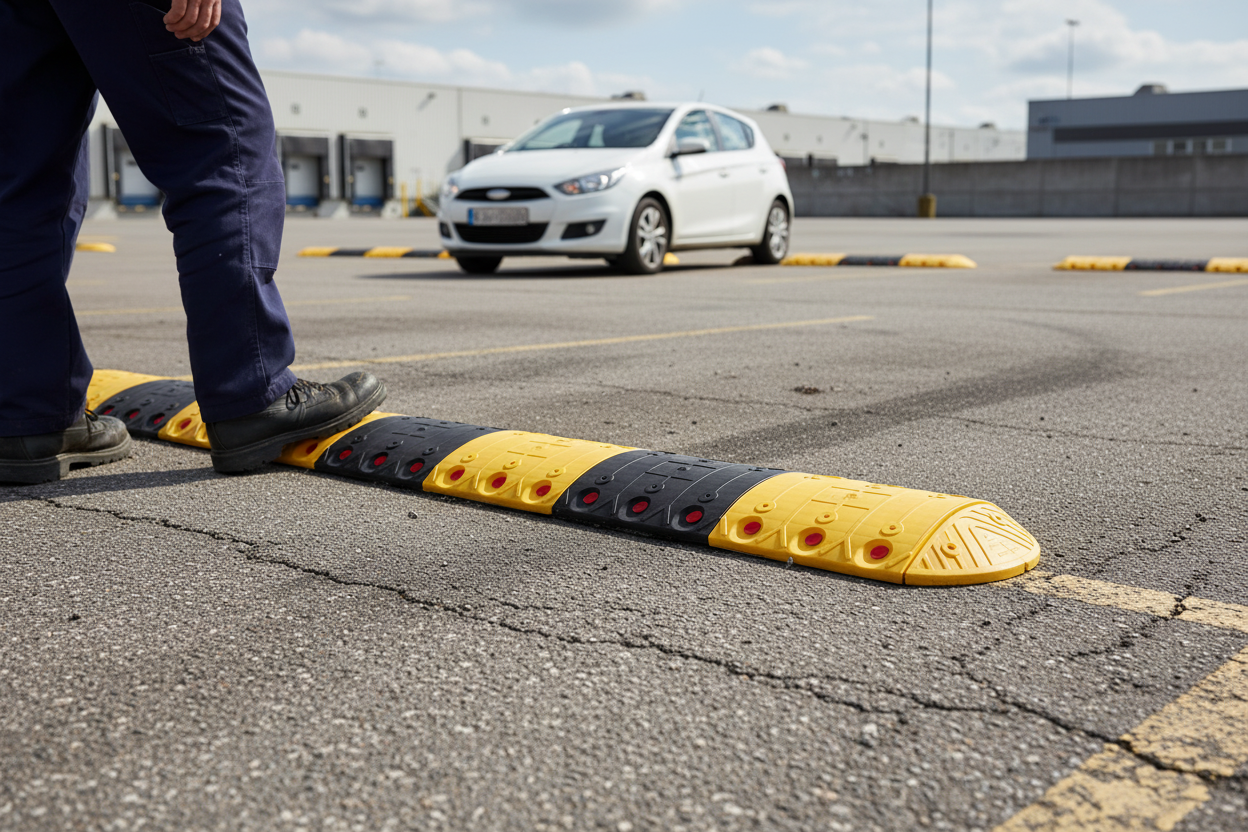 Heavy Duty Modular Speed Bump System - 40 mm Height with Integrated Reflectors for Traffic Calming in Parking Areas