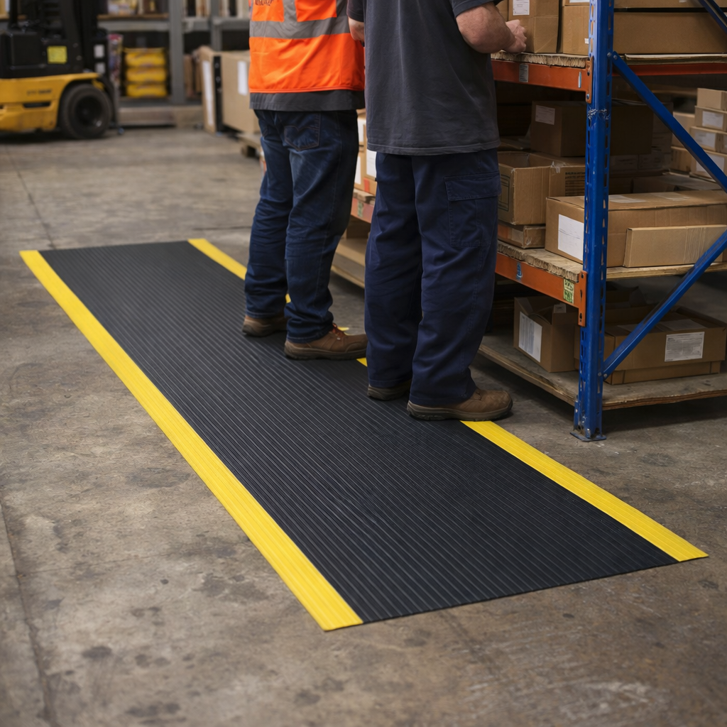 Anti-Fatigue Vinyl Mat – Black & Yellow – 9.4mm Thick – Light Duty