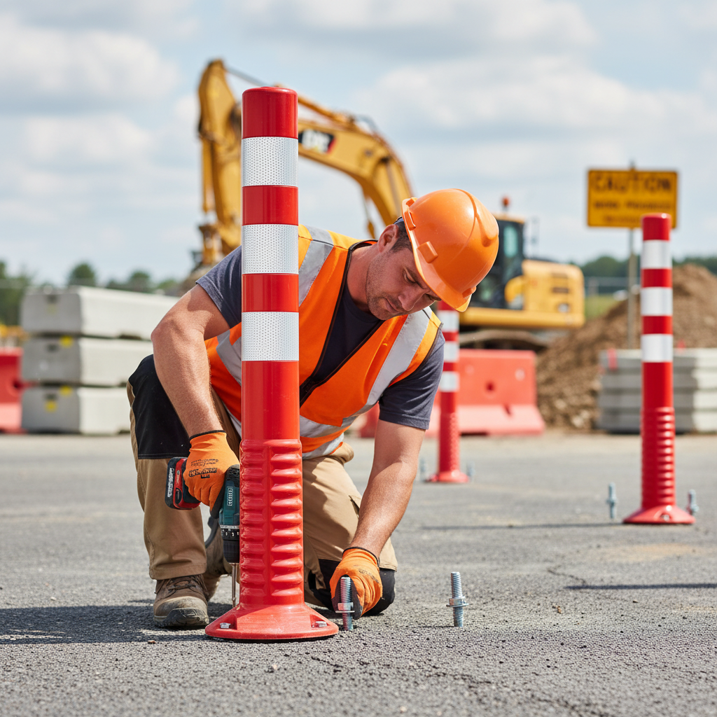 Premium Flexible Traffic Post with Red & White Color for Low-Speed Areas, Durable and Impact-Resistant Design