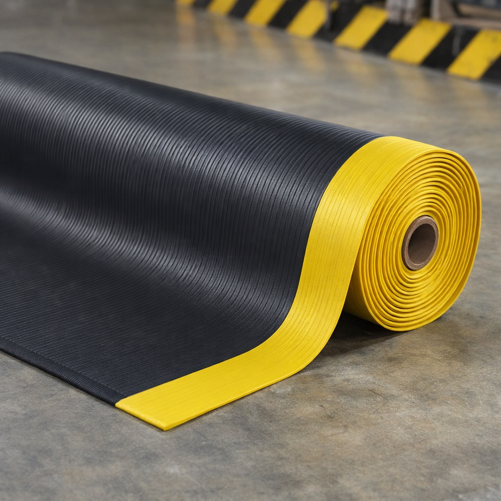 Anti-Fatigue Mat – Black & Yellow – Ergonomic 9.4mm – Industrial Use