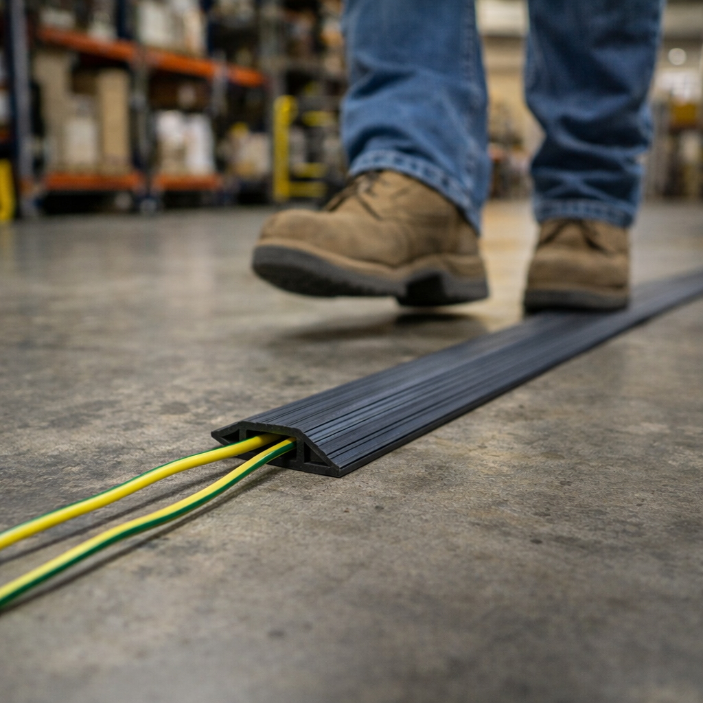 1-Channel Floor Cable Protector – 20mm x 10mm – Heavy Duty – Indoor/Outdoor Use