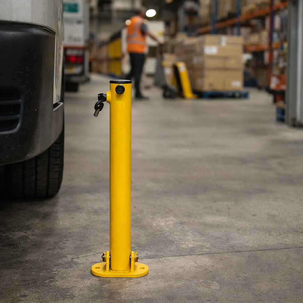 Folding Parking Bollard – Yellow – 62mm Diameter – Commercial Use
