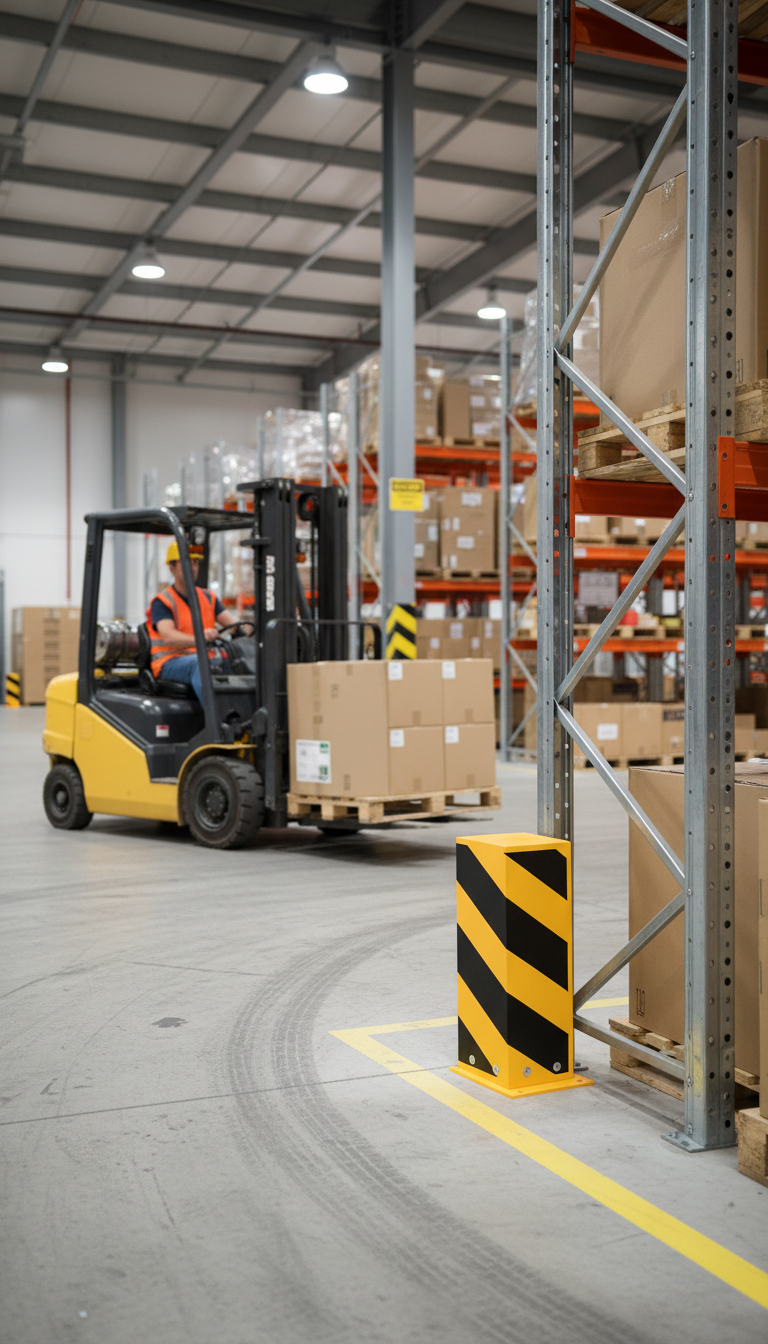 Premium Flexible Pallet Racking Protector Crash Guard with Durable Steel Plate and 15-Degree Tilting Angle for Enhanced Safety