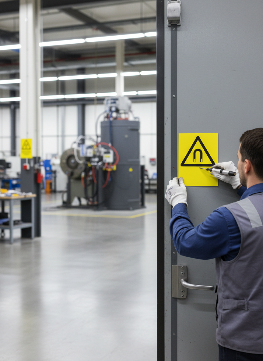 Professional Warning Sign for Magnetic Fields - Durable Materials and Various Sizes for Safety in Industrial and Public Spaces