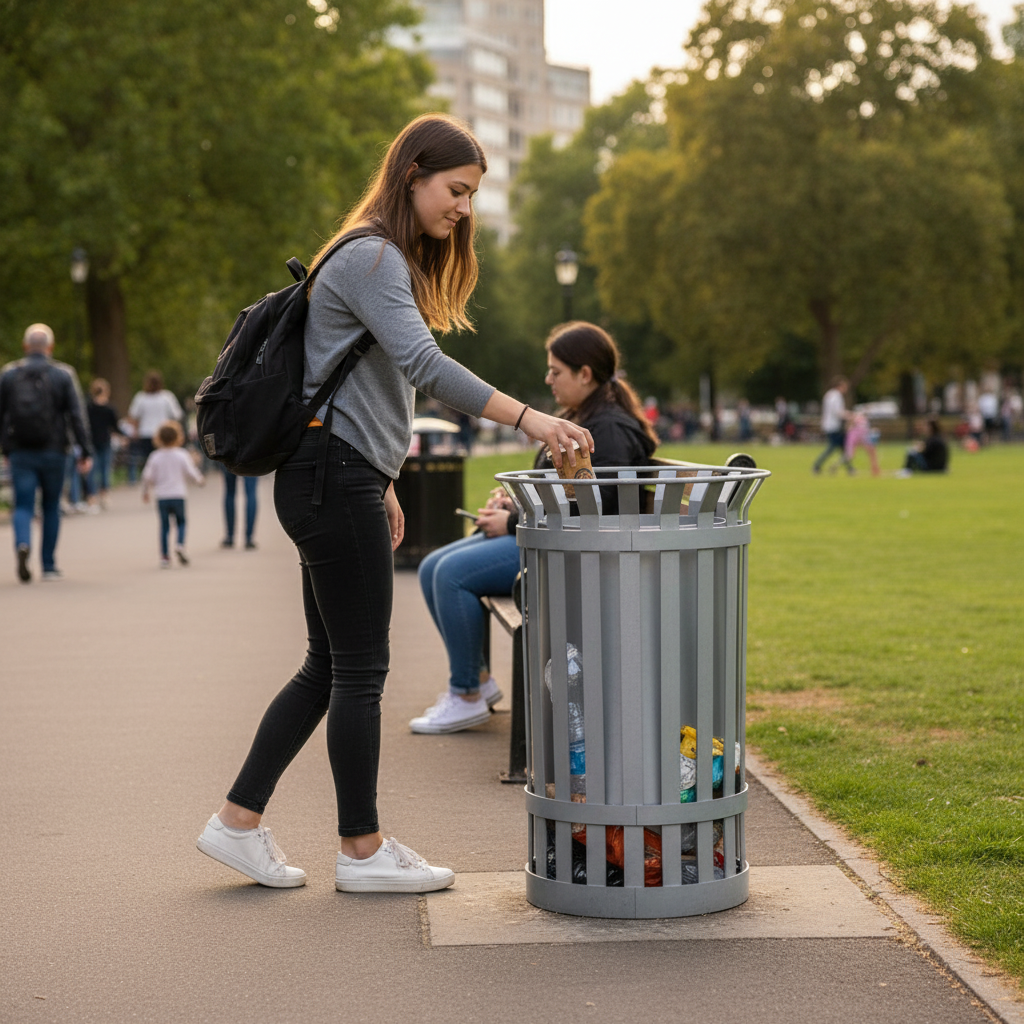 Premium Heavy Duty Flared Top Outdoor Litter Bin - Galvanised or Stainless Steel with Lockable... - side view | Barriers Co