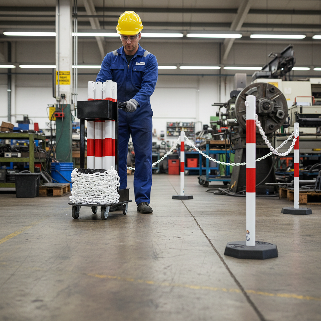 Professional Post and Chain Barrier Kit with Trolley, 25m Plastic Chain and 1m Stanchions for Effective Area Cordon