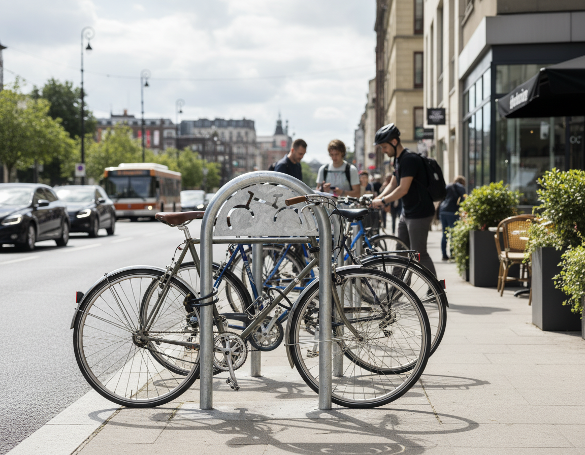 Premium 60mm Trombone Bike Stand with Decorative Cycle Motif - Hot-Dip Galvanised Steel for... - side view | Barriers Co