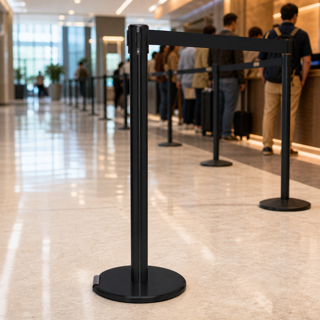 Belt Barrier System with Cast Iron Base 3.4m x 50mm for Queue Management