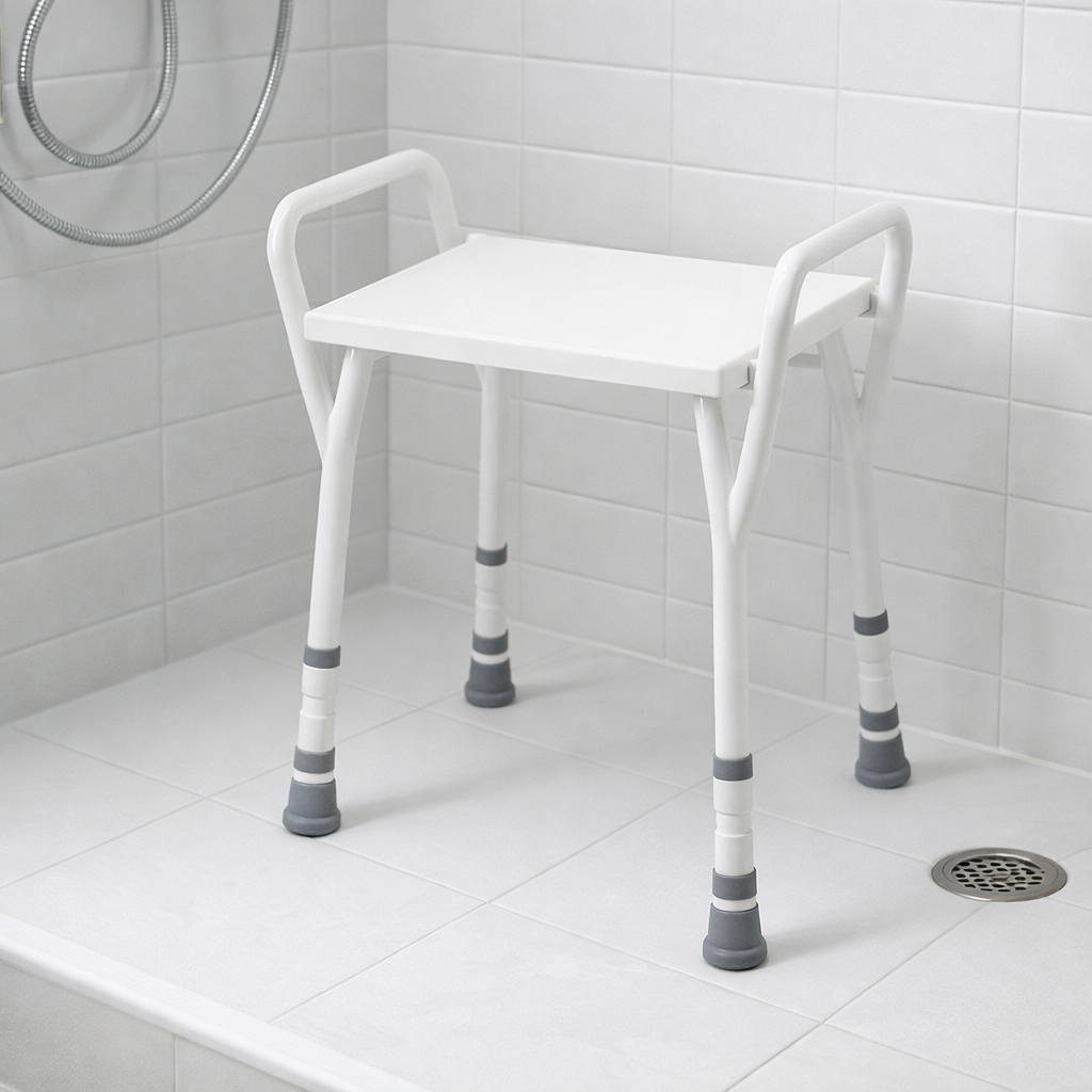 Adjustable Shower Stool – White – Lightweight & Durable – Bathroom Safety