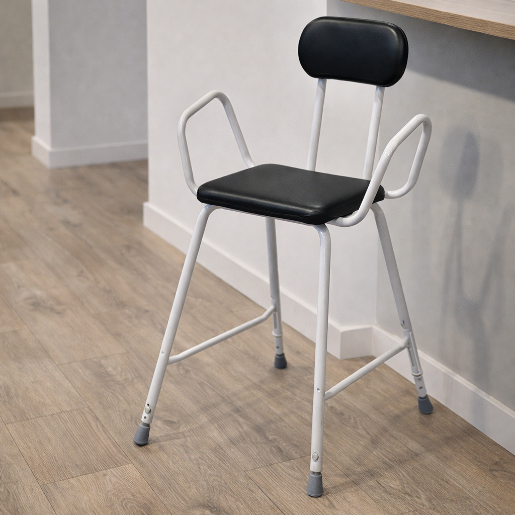 Perching Stool – Black – Height Adjustable, 165kg Capacity – Indoor Use