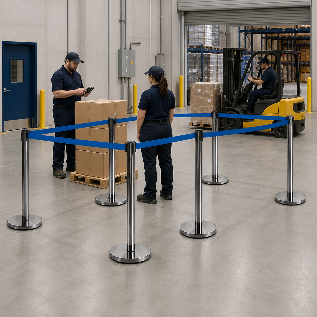 Belt Stanchion Set with 2m Blue Belt for Event Management (Pack of 6)