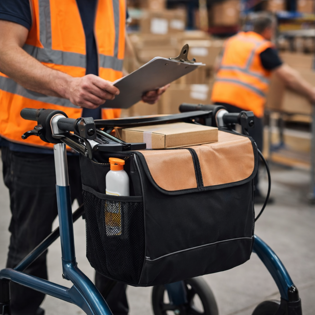 Rollator Bag – Black & Brown Leather – 5kg Capacity – Mobility Aid