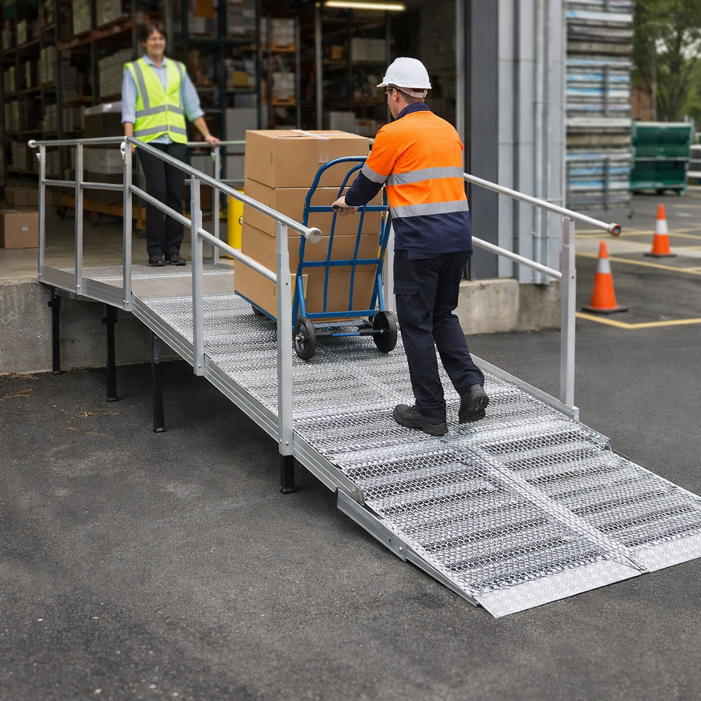 Aluminium Modular Ramp Kit – 900mm x 2500mm – Handrails & Platform – Wheelchair Access