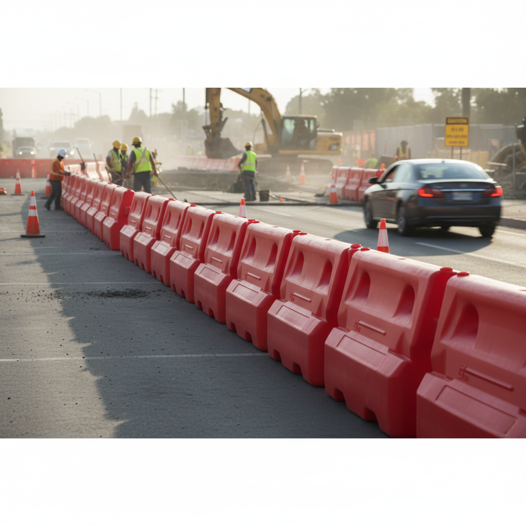 Premium Water Filled Traffic Separator Barrier - 1 Metre with Anti-Trip Design and Forklift... - side view | Barriers Co