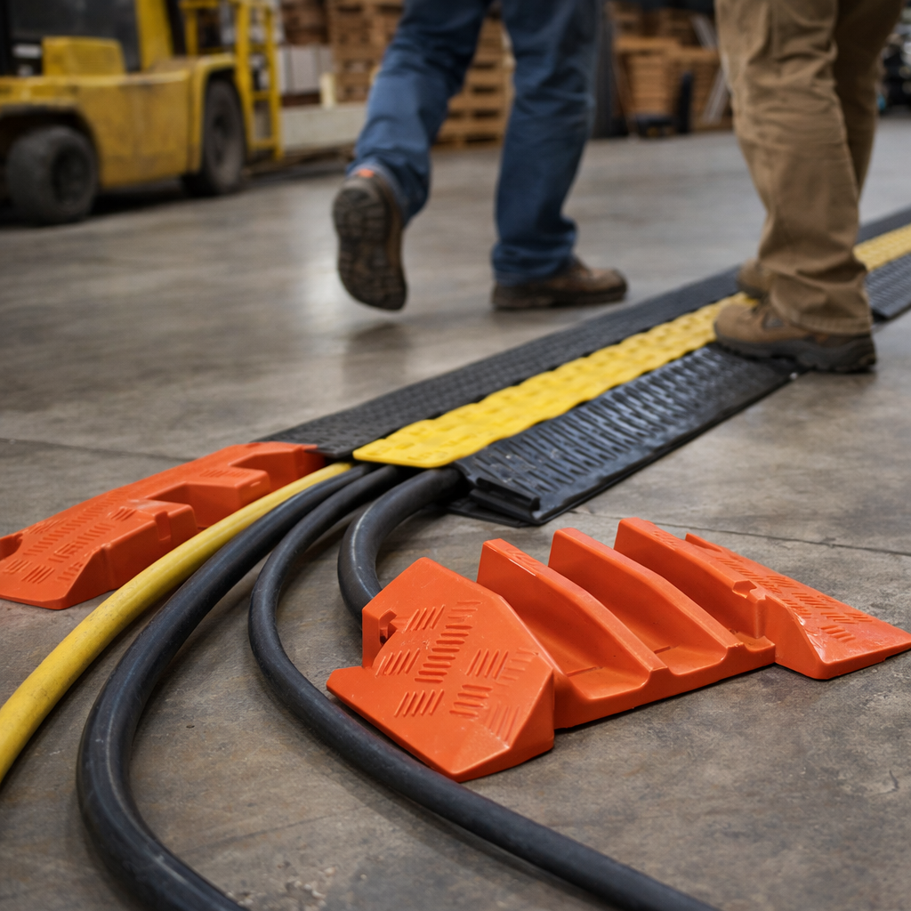 3 Channel Cable Protector – Orange End Caps – Polyurethane – Cable Safety