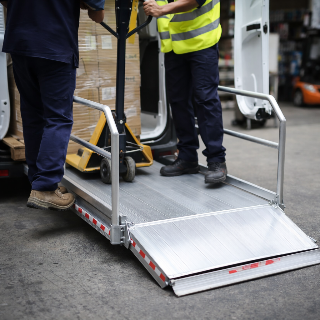 Vehicle Accessible Ramps – 990mm Long x 1250mm Wide – Handrails – Commercial Use