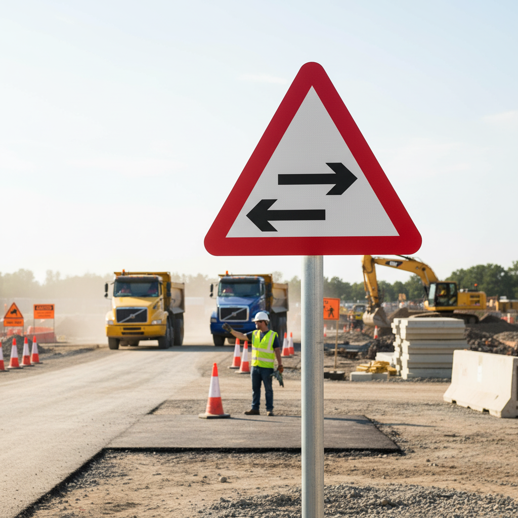 Professional Two-Way Traffic Crossing Post Mounted Sign with Diagram 522 for Enhanced Road Safety - Available in Multiple Sizes