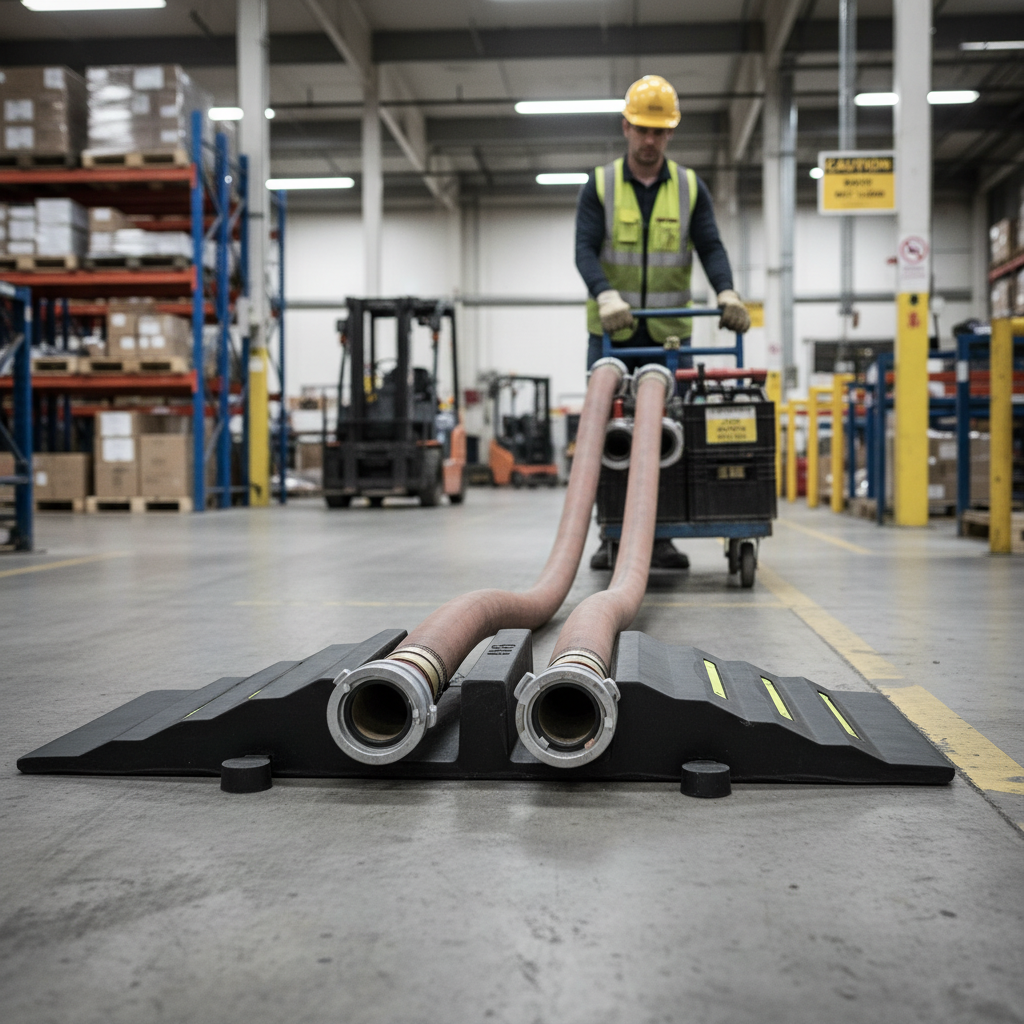 Premium Heavy Duty Dual Channel Hose Ramp with Reflective Elements for Enhanced Visibility and Protection