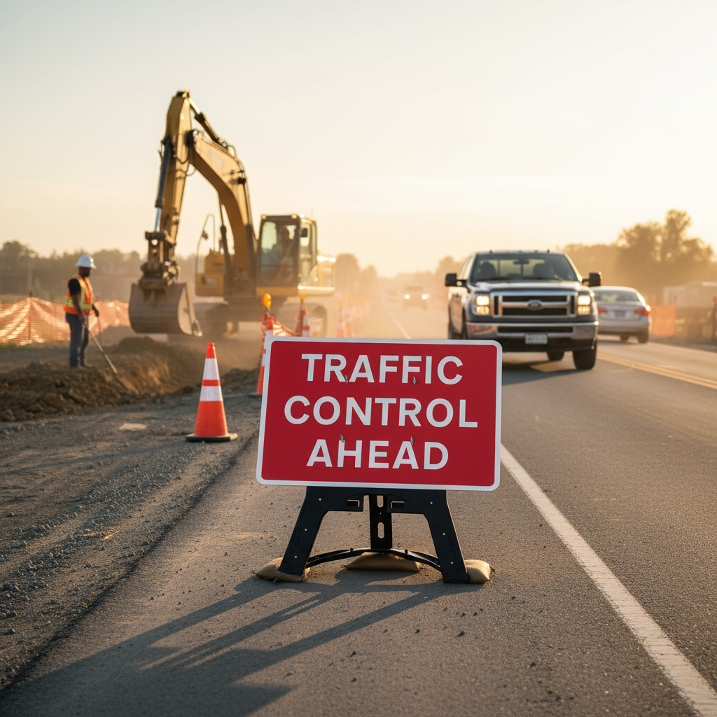 Professional Traffic Control Ahead Sign 1050x750mm with RA1 Reflective Face for Safe Road Management