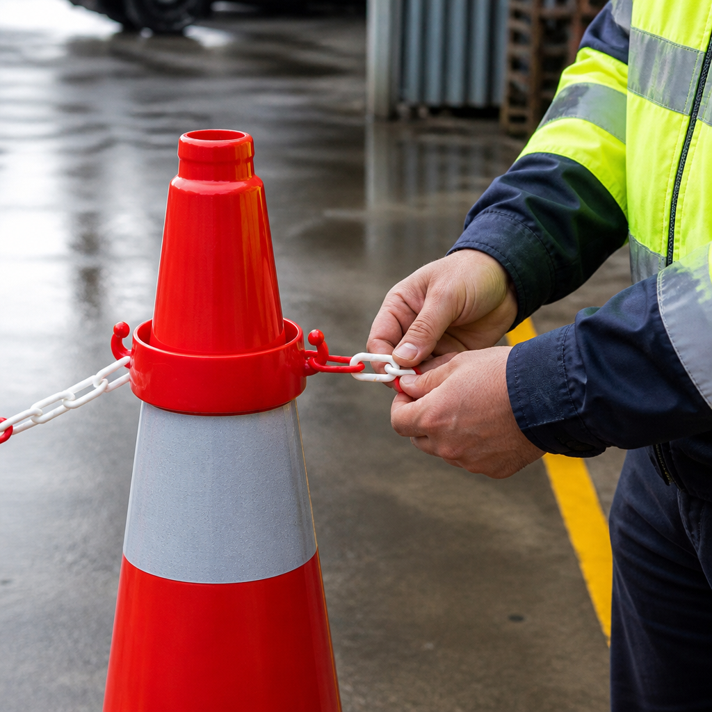 High Visibility Red Cone Chain Connector Holder for Traffic Management