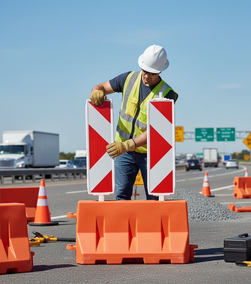 Premium Lightweight Plastic Traffic Panel for Building Sites and Roadworks with Reflective Film and Directional Guidance