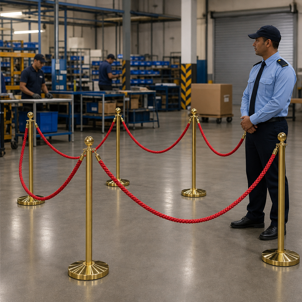 Brass Rope Barrier Set with Red Ropes for Event Management (Pack of 6)