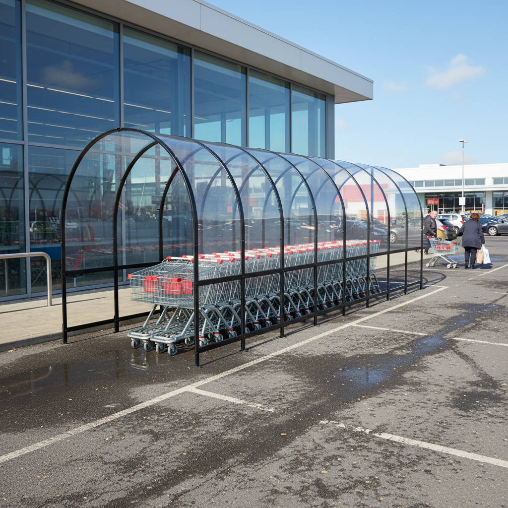 Premium Barrel Roof Trolley Shelter Extension Module - 8m Depth - Detail View | Barriers Co