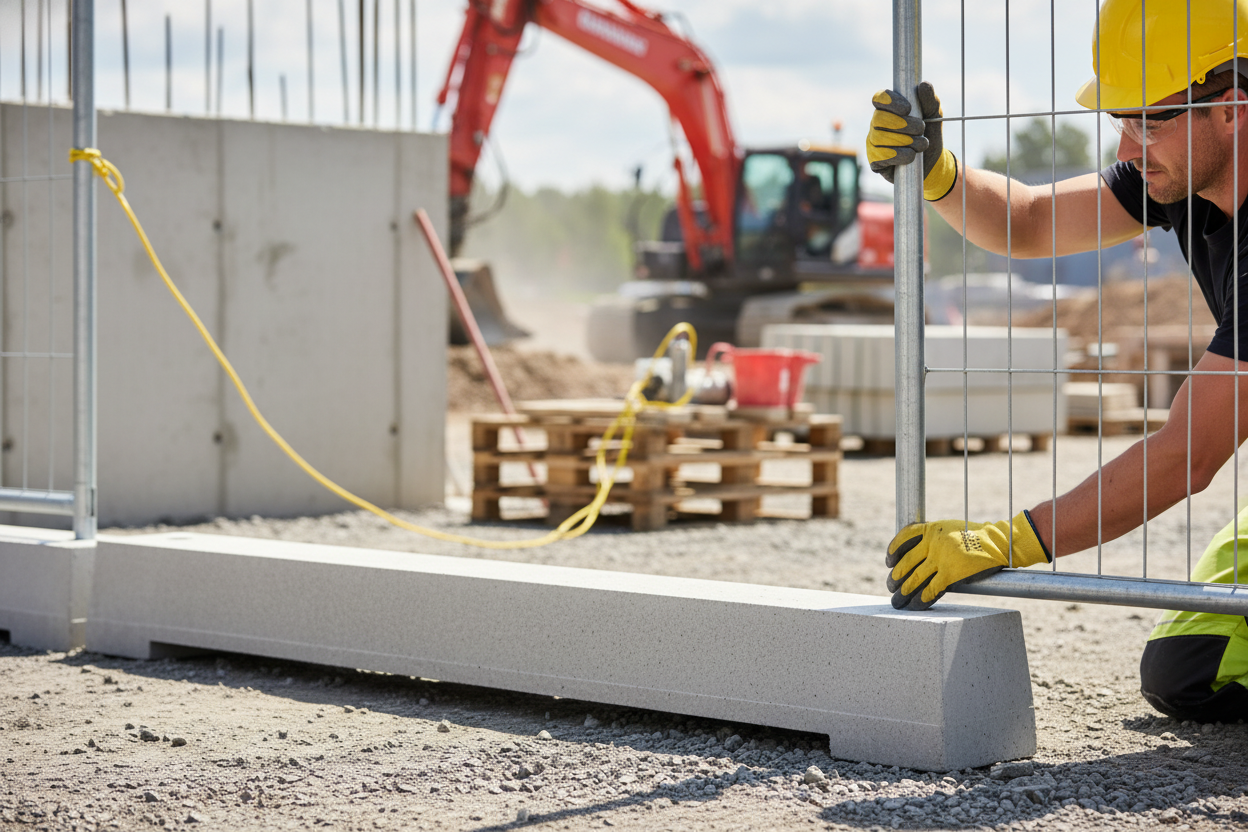 Premium Heavy Duty Concrete Foundation Block for Secure Construction Fencing with High Wind Resistance and Stability
