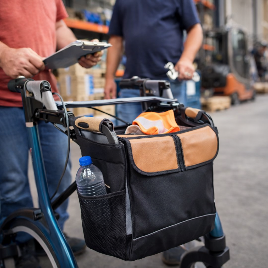 Rollator Bag – Stylish Black & Brown Leather – Bariatric Rollators