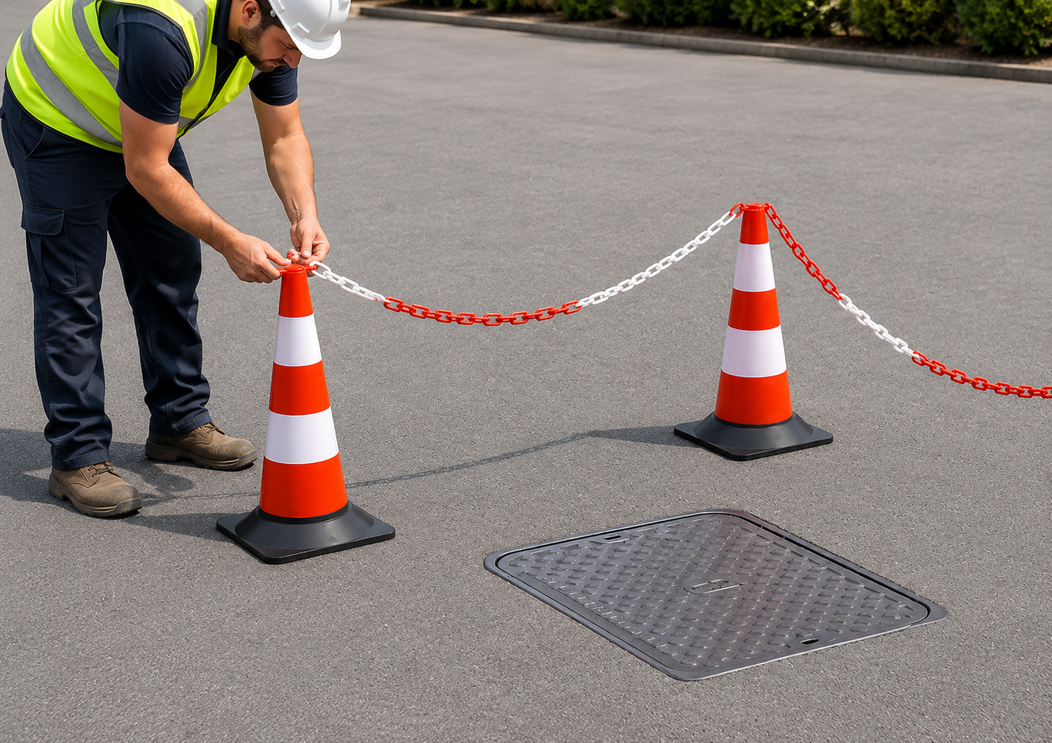 Premium Heavy Duty Traffic Cone Cap Chain Holder - Durable Plastic for 50cm Cones with Carabineer Clips