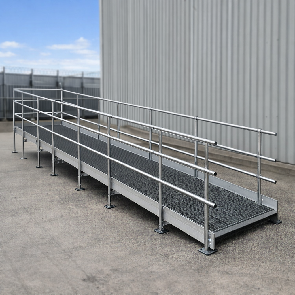 Modular Ramp Kit – 1500mm x 9800mm – Double Height Handrails – Wheelchair Access