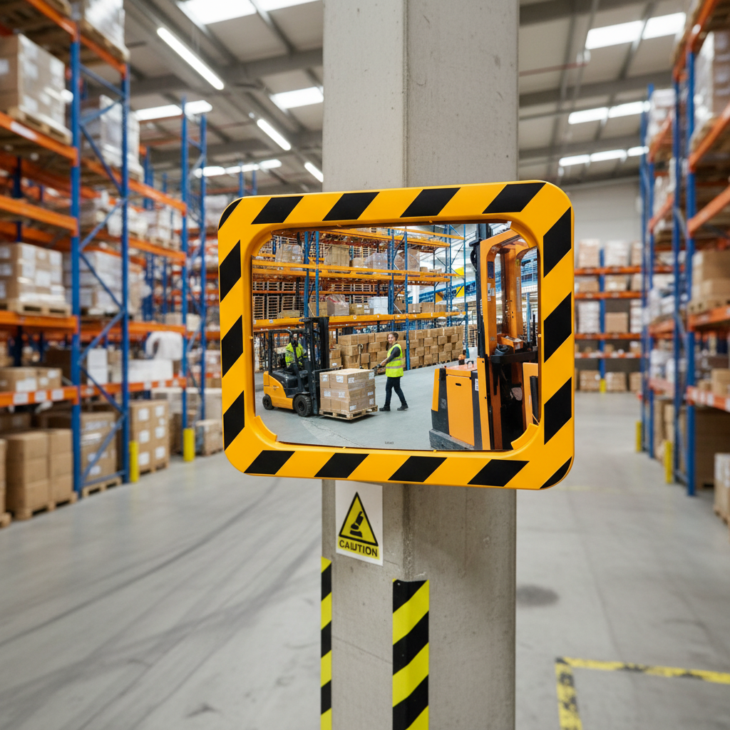 High-Performance Yellow and Black Traffic Safety Mirror for Industrial Use - Boost Safety in... - side view | Barriers Co