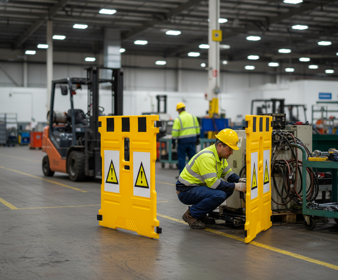 Premium Heavy Duty Modular Maintenance Safety Barrier System with Reflective Strip and Rubber Feet for Enhanced Security