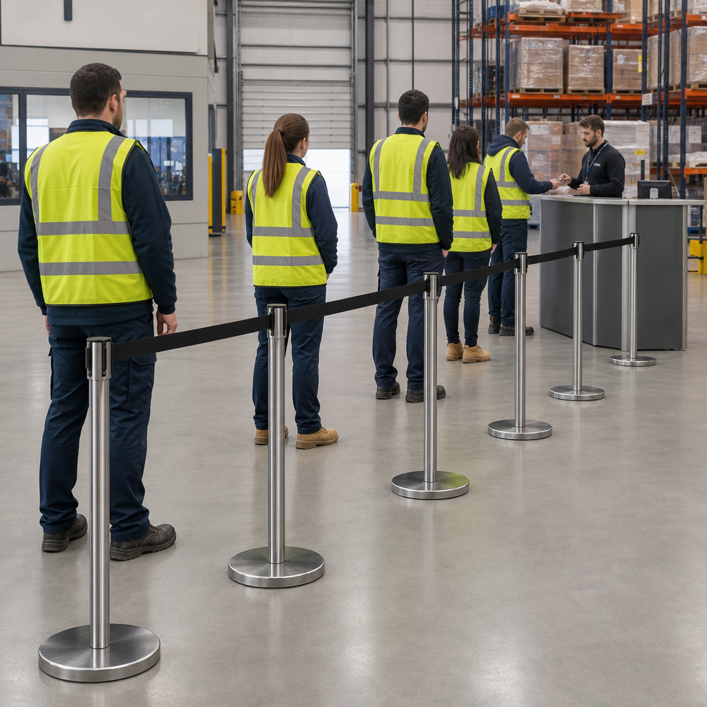 Eco Belt Stanchion with Retractable Black Belt for Event Management (Pack of 10)