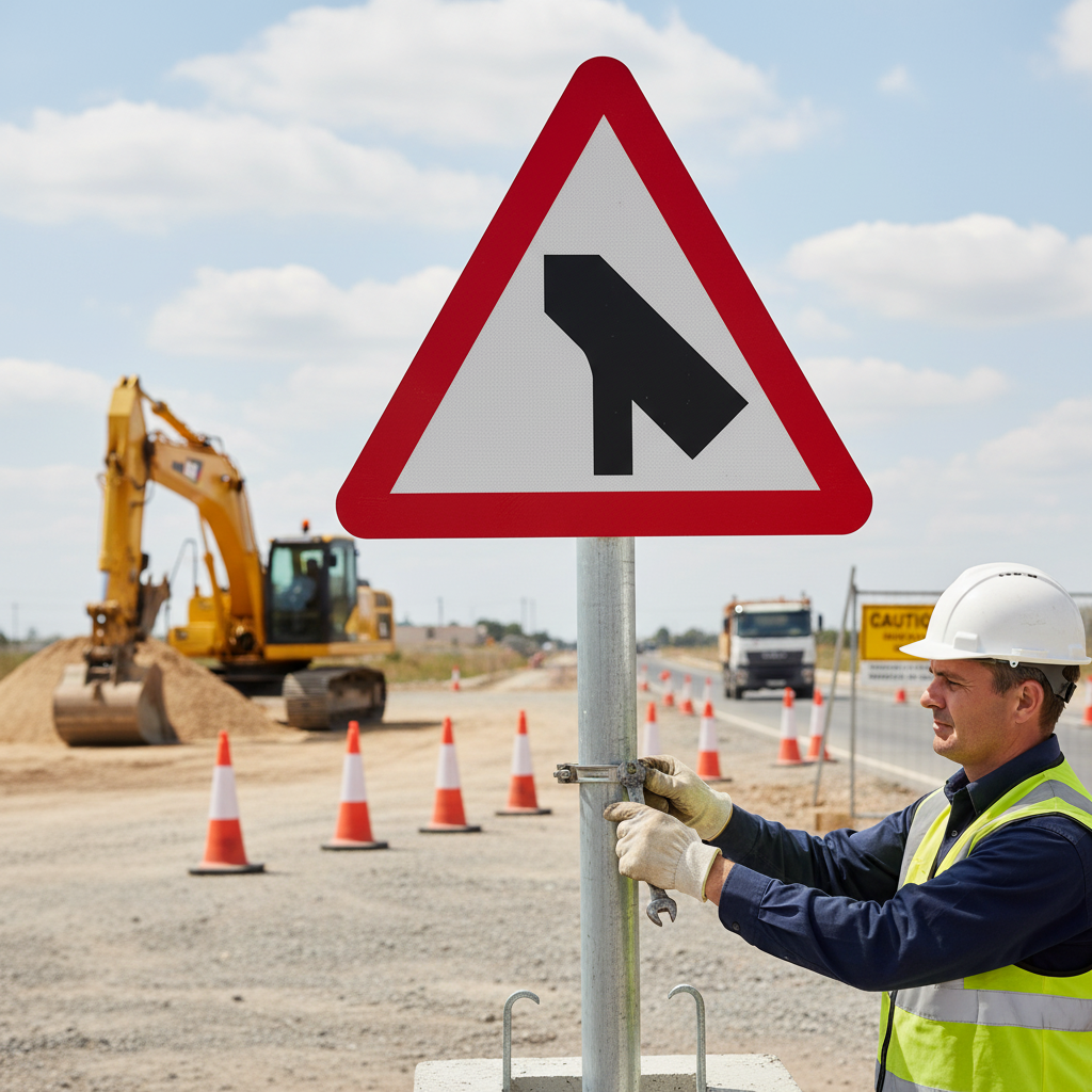 Professional Traffic Joins Main Carriageway Post Mounted Sign - Diagram 509.1 R2/RA2 for Road Safety