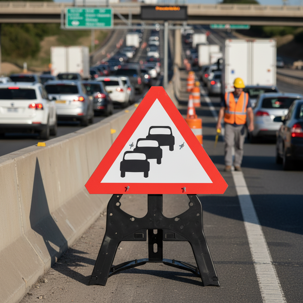 Professional Traffic Queues Likely Sign with Reflective Face and Durable Frame for Road Safety Management